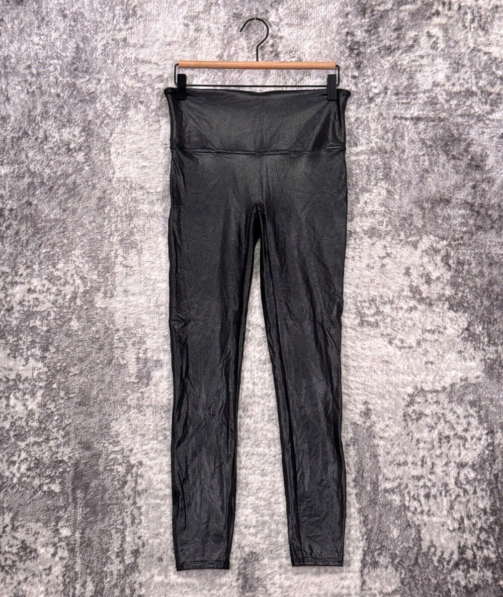 Spanx Leggings Large Womens Black Faux Leather High Rise Reptile Embossed